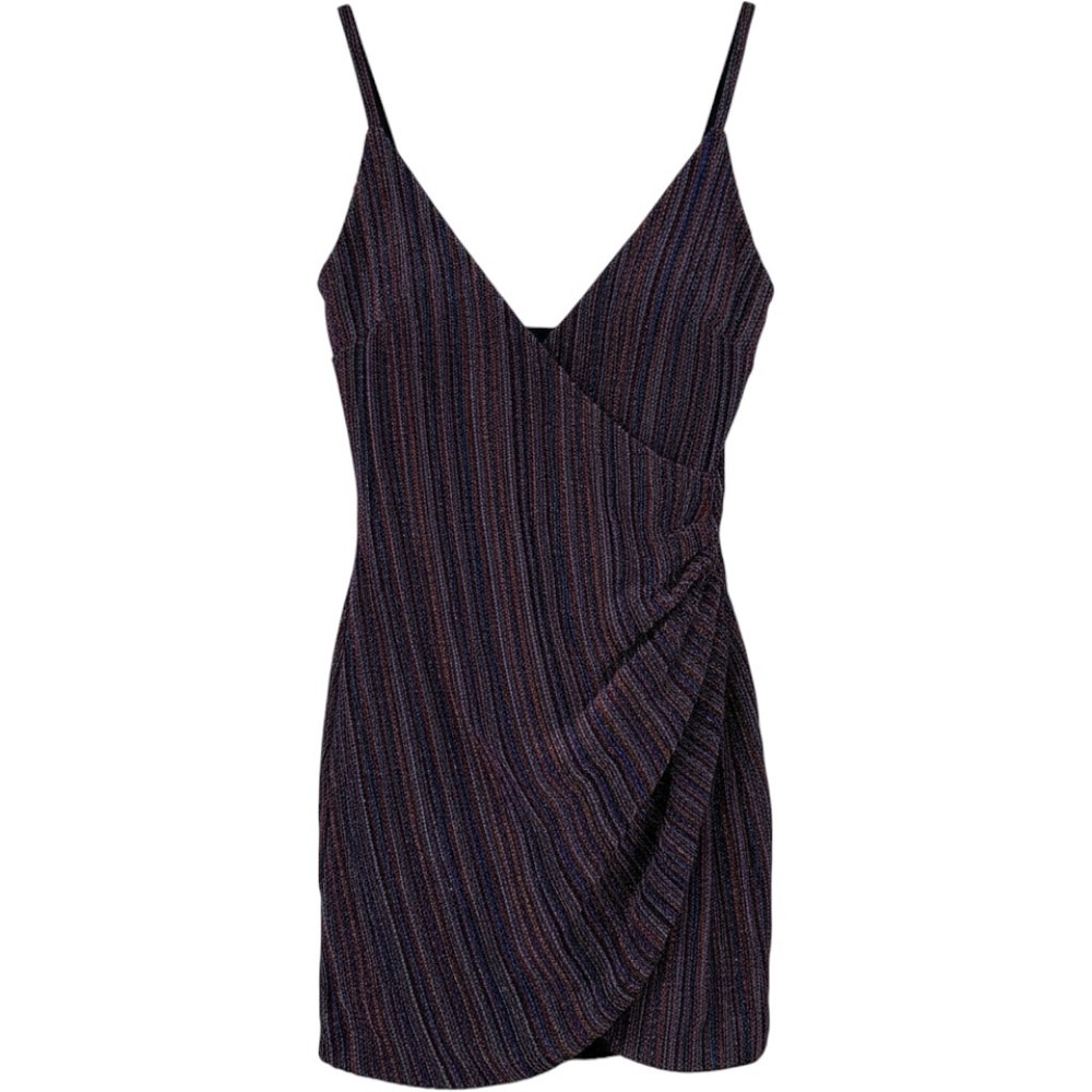 NBD Mini Dress Womens Small Multicolor Metallic Glitter Wrap Cocktail Party
